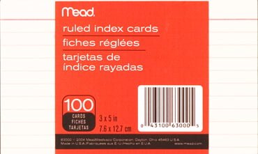 Ruled Index Cards, 3 x 5, White, 100/Pack