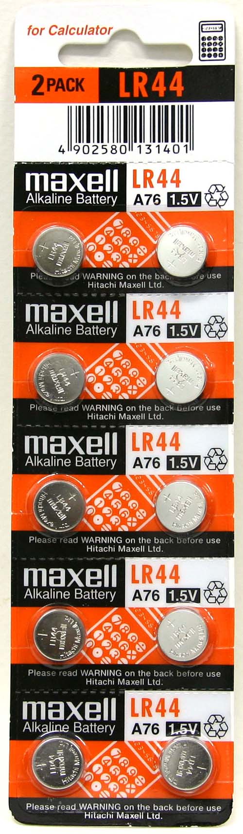 LR-44 Button Cell Batteries (Strip of 10 Batteries)