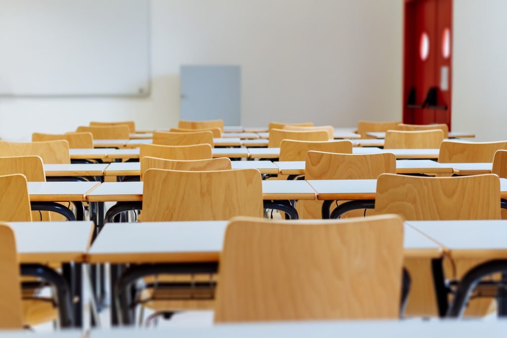Classic classroom desks and chairs